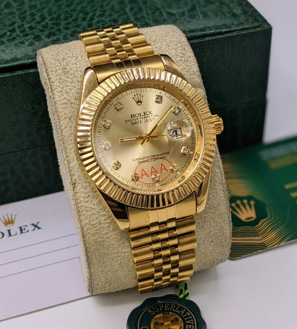 Men's Branded Watch Date Just Full Golden
