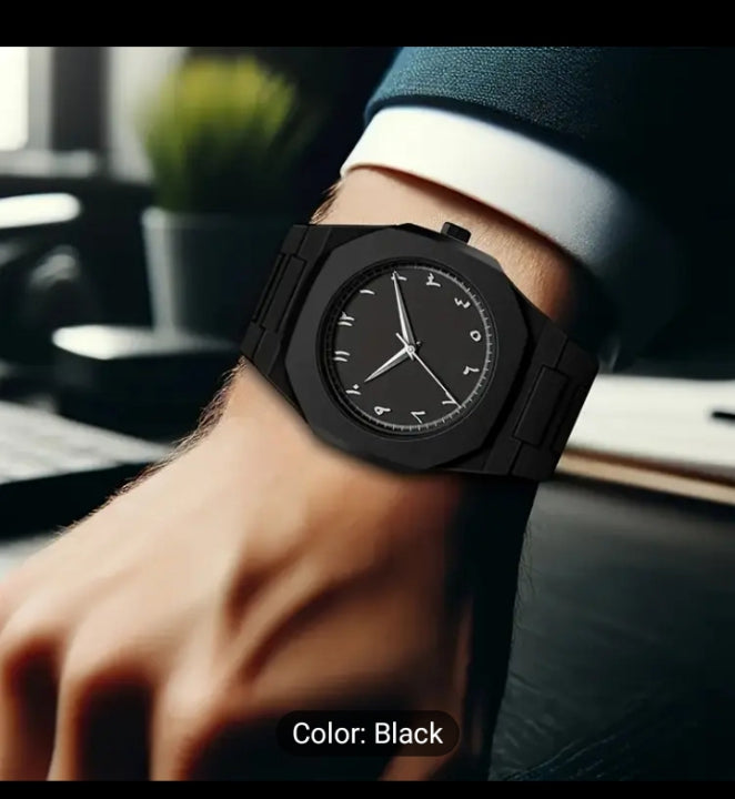 Black Aura Arabic Men's Watch - White Digits