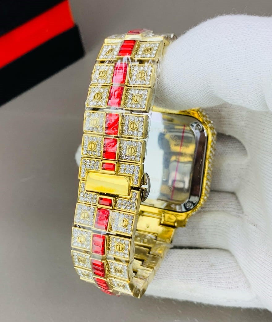 Branded Arabic Diamond Watch For Men's - Red Strip