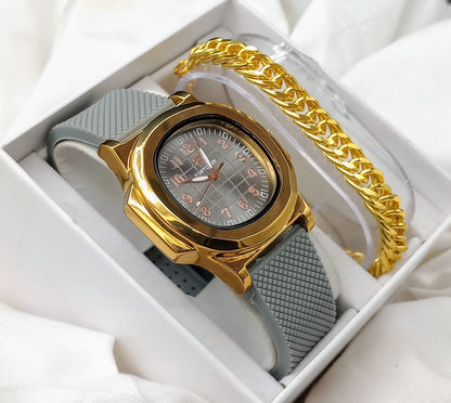 Men's Fortuner Golden Dial Watch with Golden Bracelet