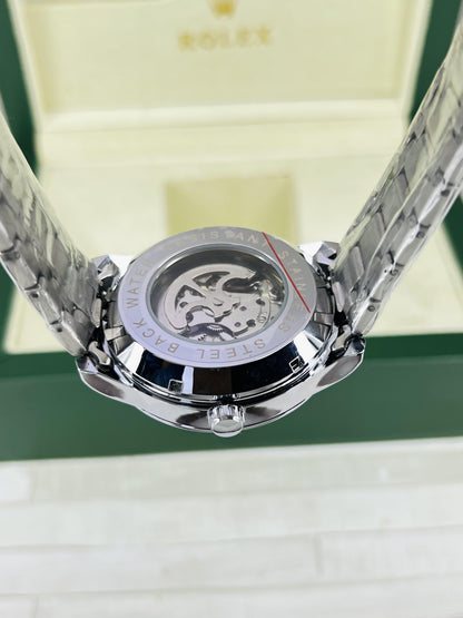 Automatic Skeleton Watch for Men's - Silver Black Dial