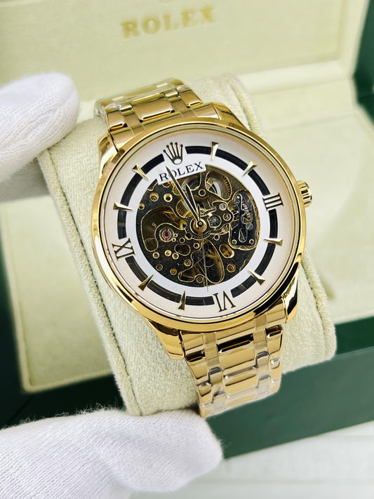 Automatic Skeleton Watch for Men's - Golden White Dial