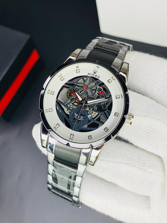 Men's Branded Wrist Watches - Skeleton Black Silver