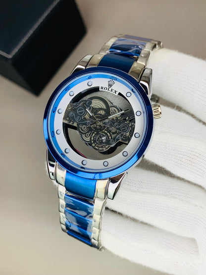 Men's Branded Wrist Watches - Skeleton Blue Silver