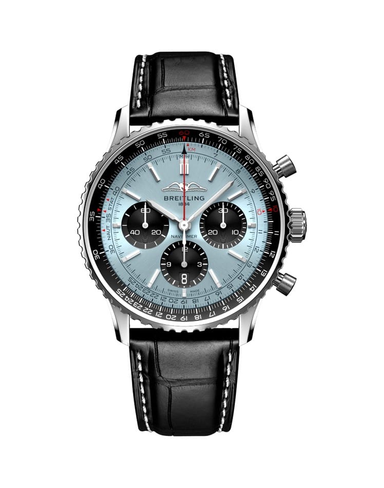 Chronograph Branded Leather Strap Men's Watch - Blue Dial