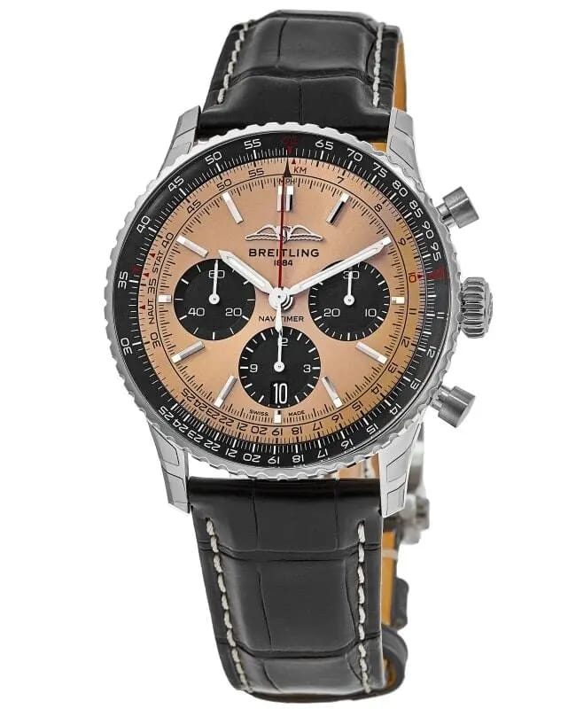 Chronograph Branded Leather Strap Men's Watch - Brown Dial