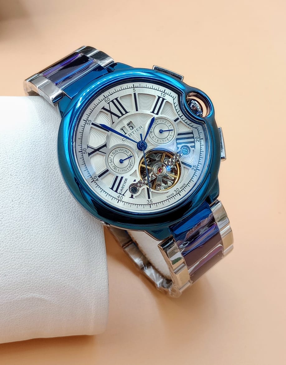 Branded Automatic Men's Watch - Blue and Silver