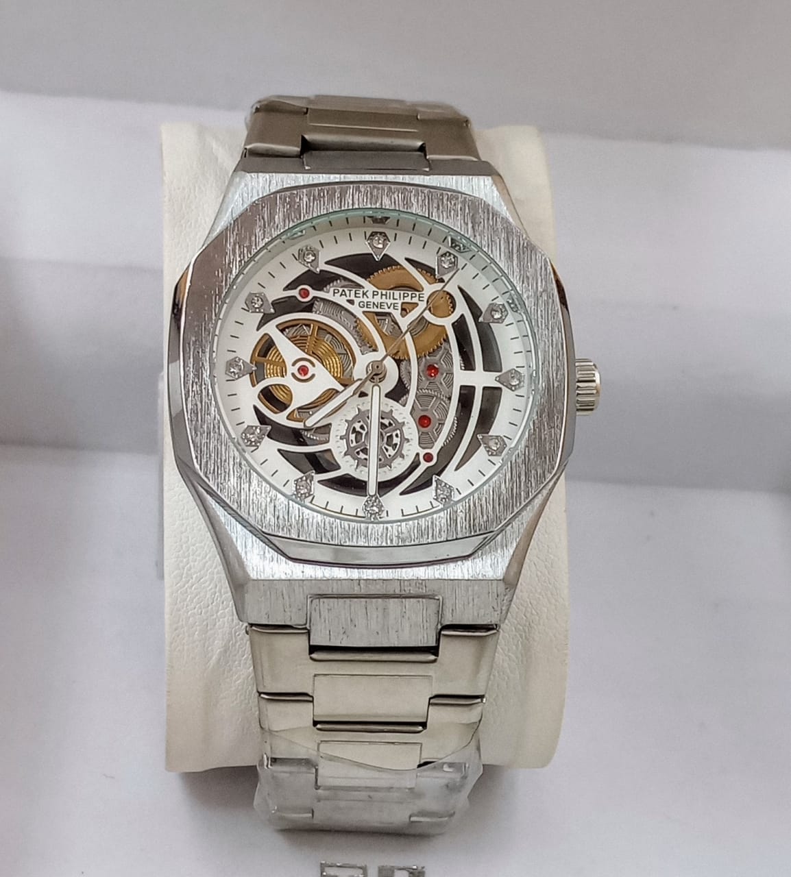 Men's Silver Skeleton Dial Watch