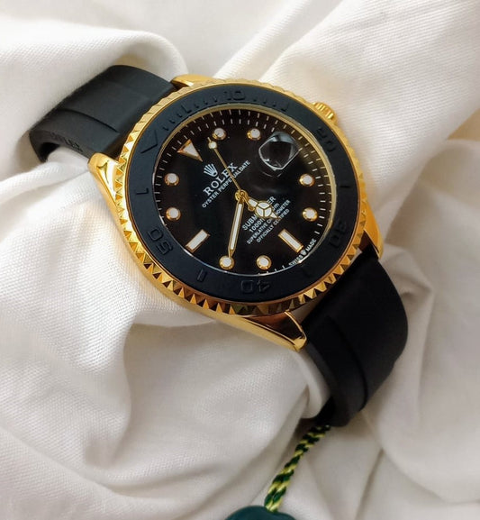 Most Selling Yacht Master Men's Watch - Golden Black Dial