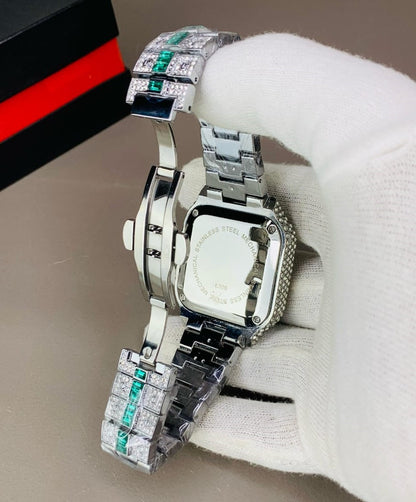 Branded Arabic Diamond Watch For Men's - Green Strip