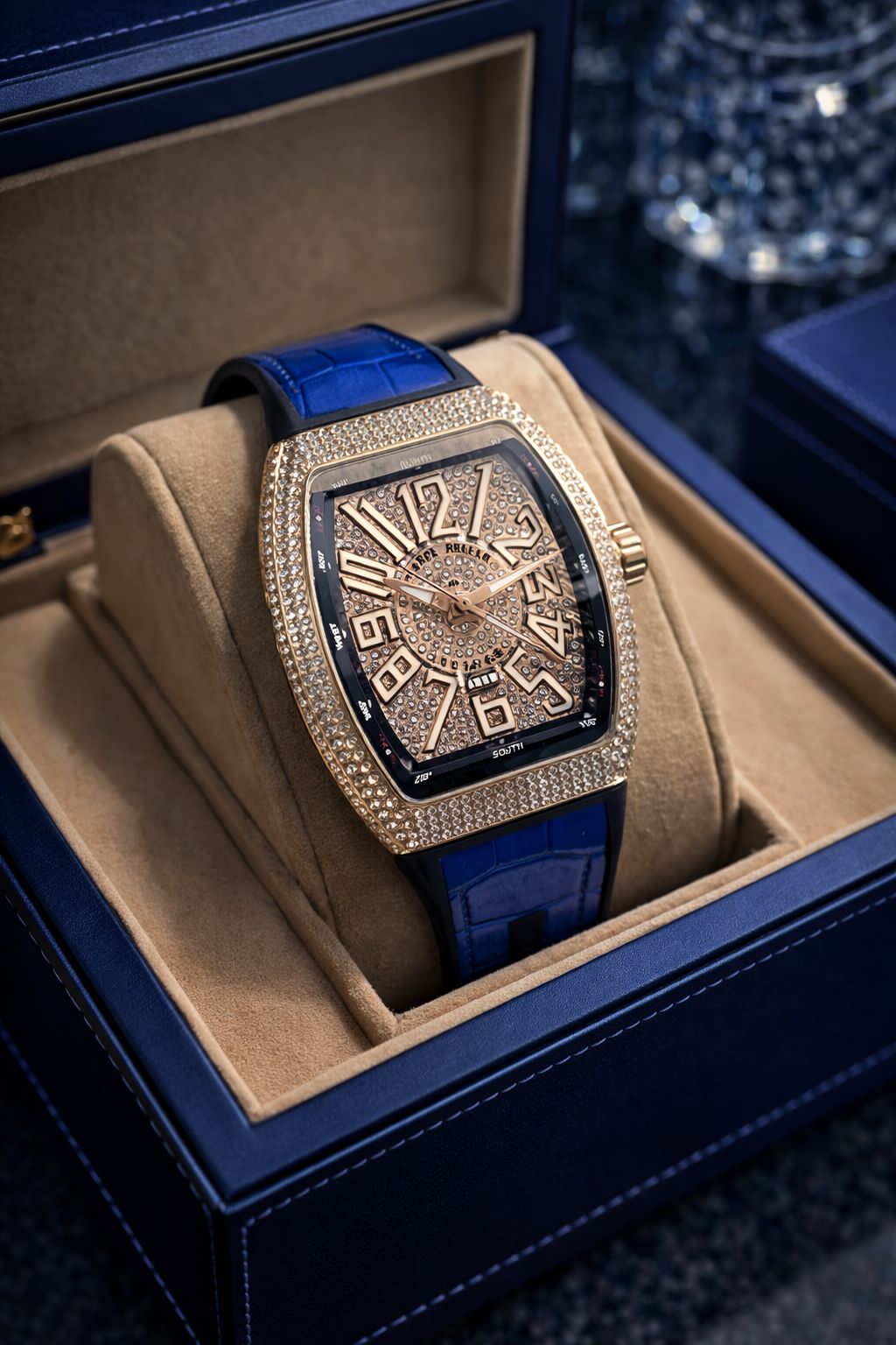 Men's Branded Watch - Rosegold Dial Blue Strap