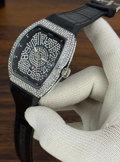 Men's Branded Watch - Silver Dial Black Strap