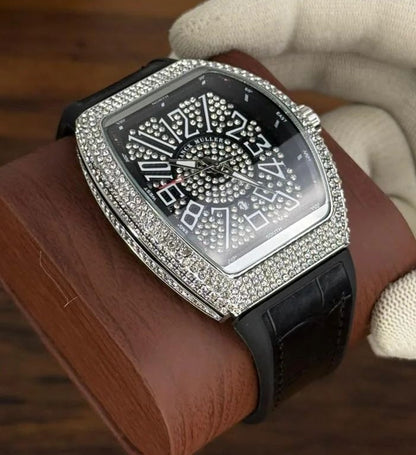 Men's Branded Watch - Silver Dial Black Strap