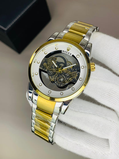 Men's Branded Wrist Watches - Skeleton Golden Silver