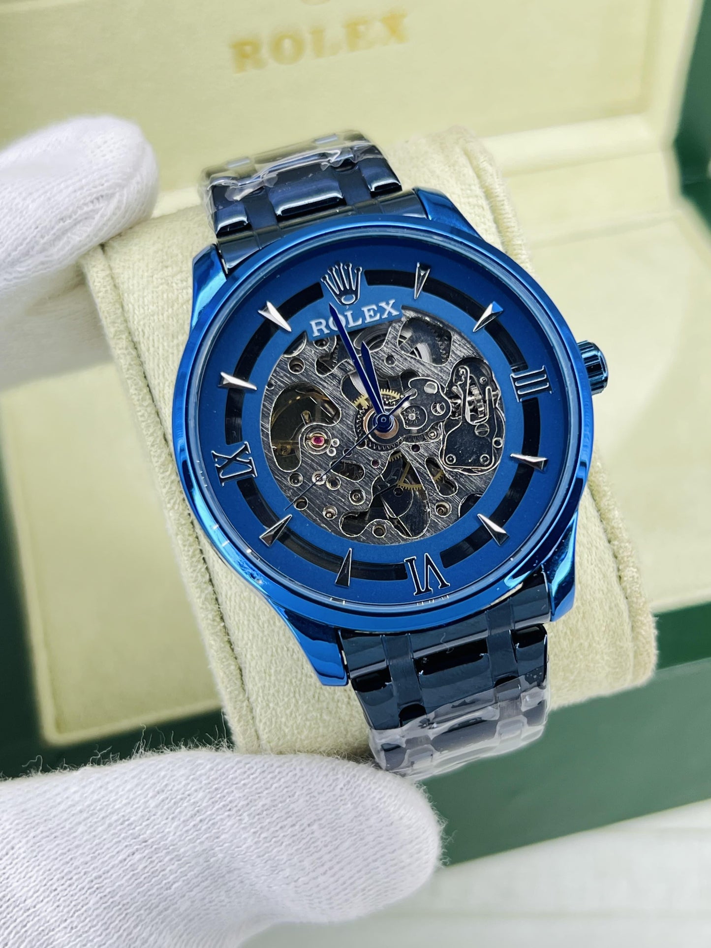 Automatic Skeleton Watch for Men's - Navy Blue