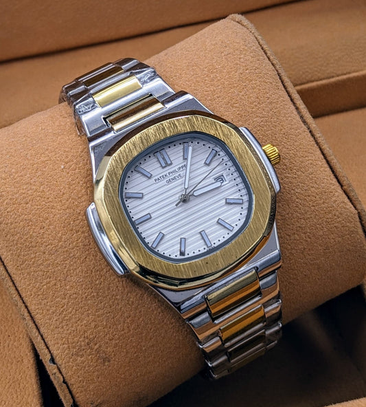 Mens Branded Watch Golden Silver - Stainless Steel