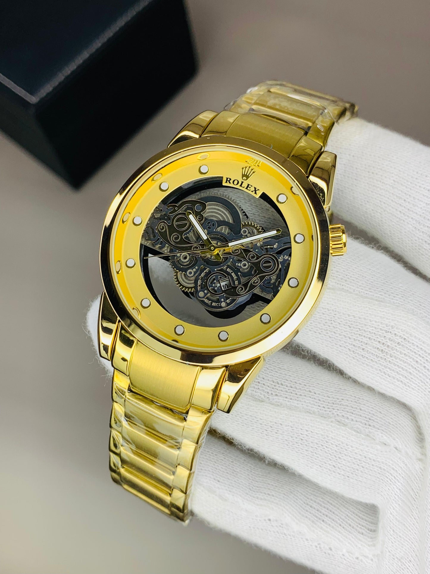 Men's Branded Wrist Watches - Skeleton Full Golden